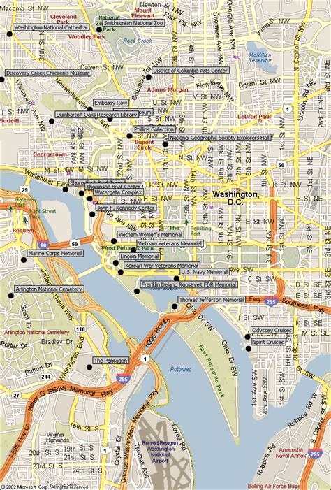 Map of Washington DC with attractions